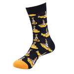 Men Combed Cotton Socks Funny Happy Novelty Long Crew Socks Beatles Rock Crazy Fun Funky Skateboard Socks Colorful Yellow Sox